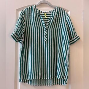 BRAX Feel Good Green and White Striped tunic blouse. US 4. Silky. EUC. Preppy.